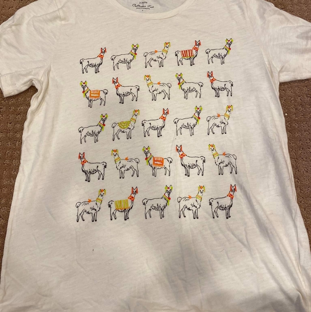 EUC size L J.Crew White Llama Tshirt